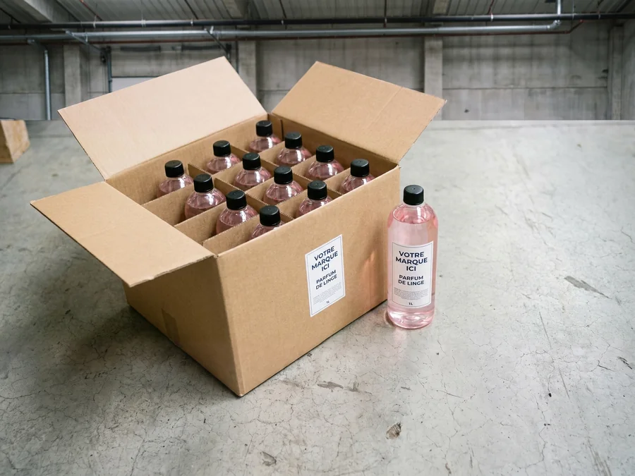 Carton de flacons de 1 L de parfum de linge prêts à la revente sous votre marque